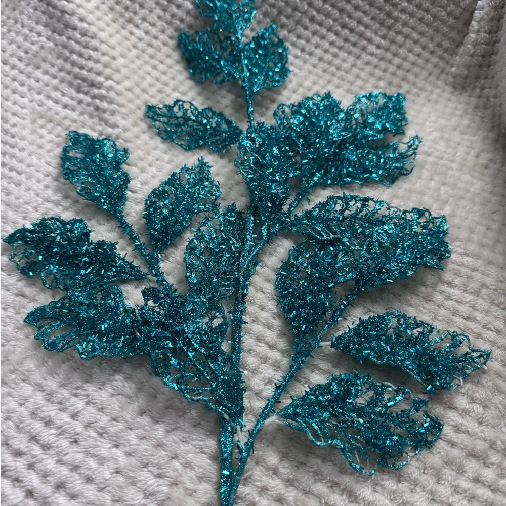 Set 5?Designer Sparkling Glitter Teal Leaf Pick